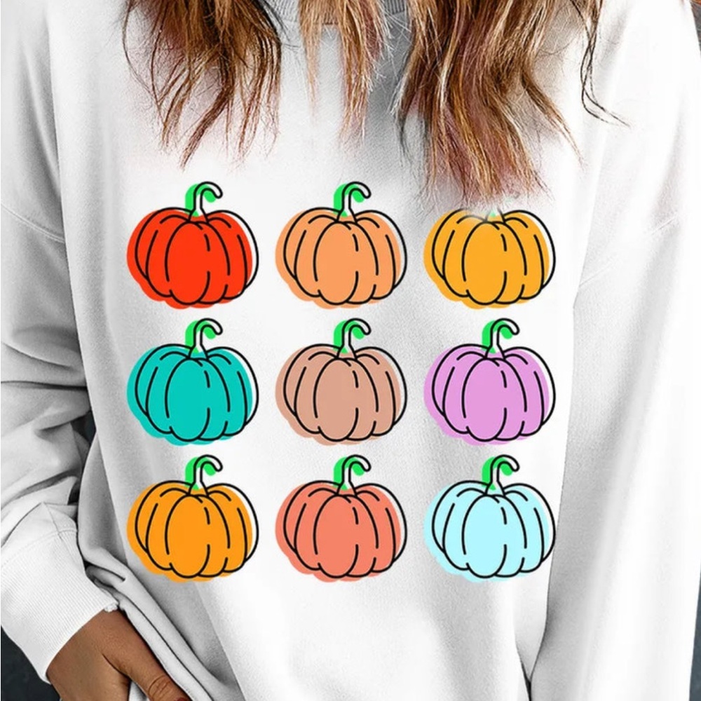 Women’s pullover‎ White Colorful Pumpkin Graphic Sweatshirt size XL